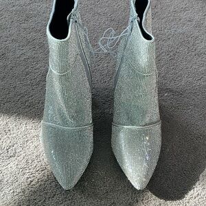 Rhinestone Ankle Boots with Chunky Heel